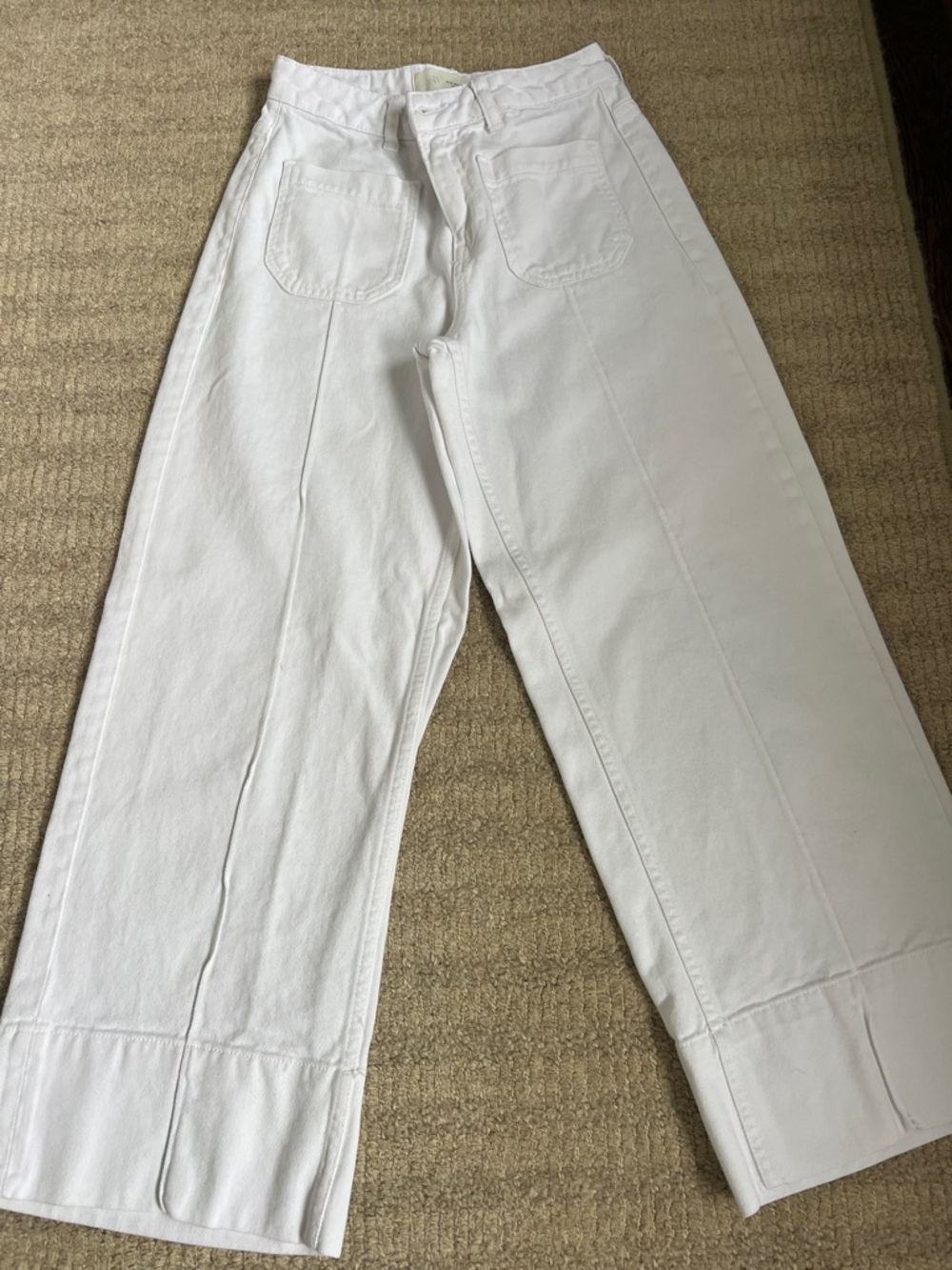 Zara White Ankle-Cropped Wide Leg Jeans
